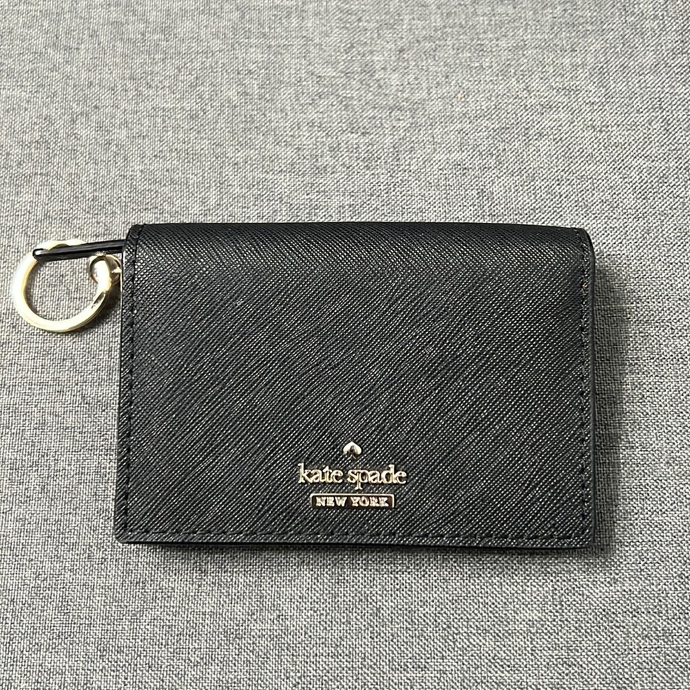 Kate Spate Black Leather Key Card and ID Wallet - Picture 1 of 12